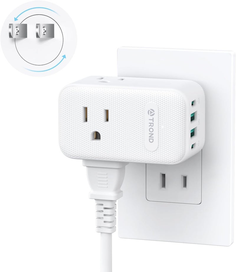 TROND 2 Prong to 3 Prong Outlet Adapter with 360 Rotating Plug, 3 AC Power Splitter with 2 USB C PD20W, Travel Plug Adapter for US to Japan, Wall Outlet Extender for Old House Travel Essentials - Image 1